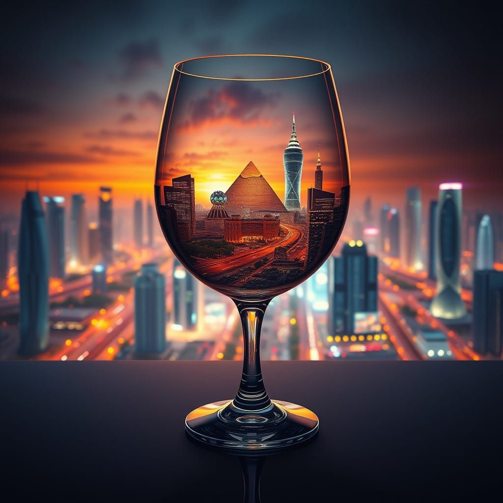 Futuristic Desert Cityscape in a Wine Glass