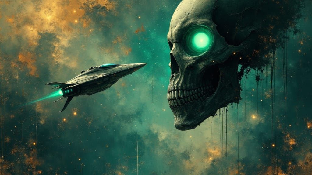 Alien Skull Spaceship in Cosmic Horror Style