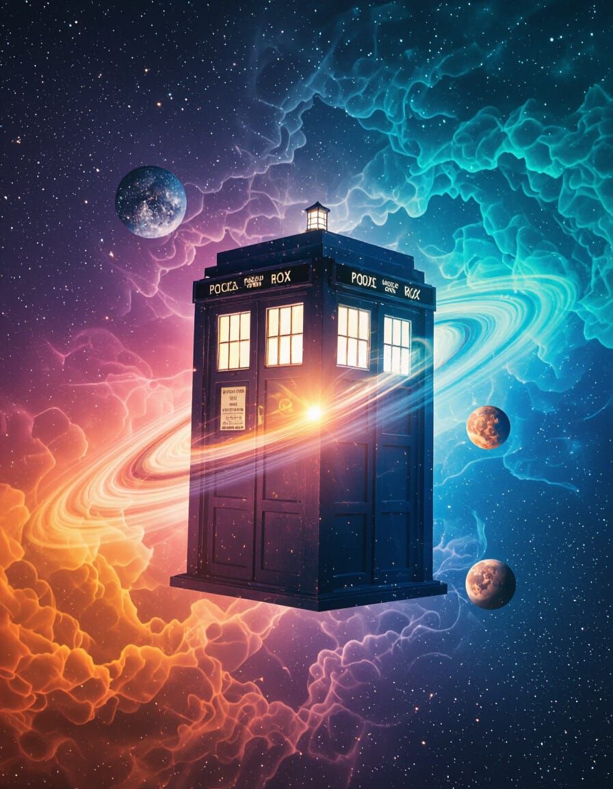 TARDIS in Time Vortex: Neon Space Art