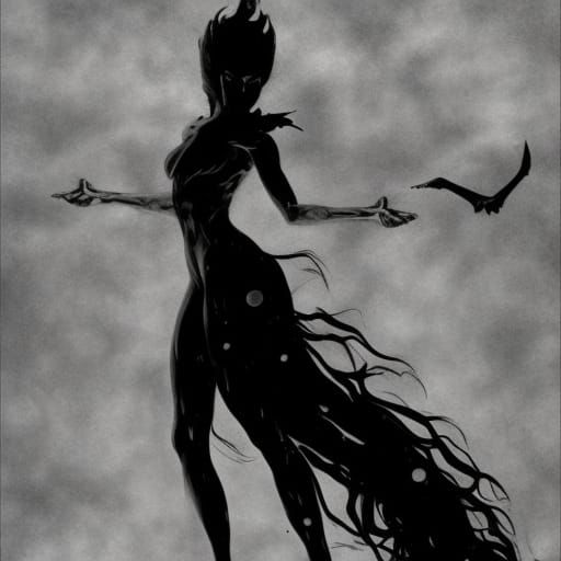 Raven Silhouette Morphing into Woman, Frazetta Style