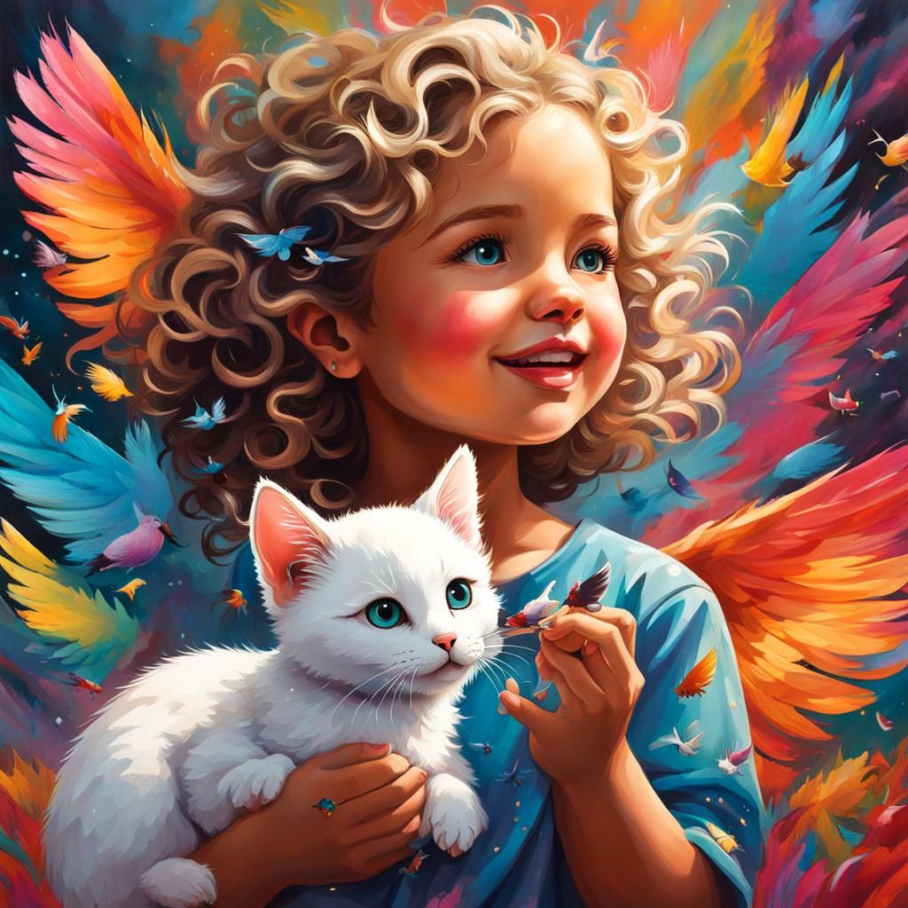 Angel Giving Kitten in Graffiti Street Art