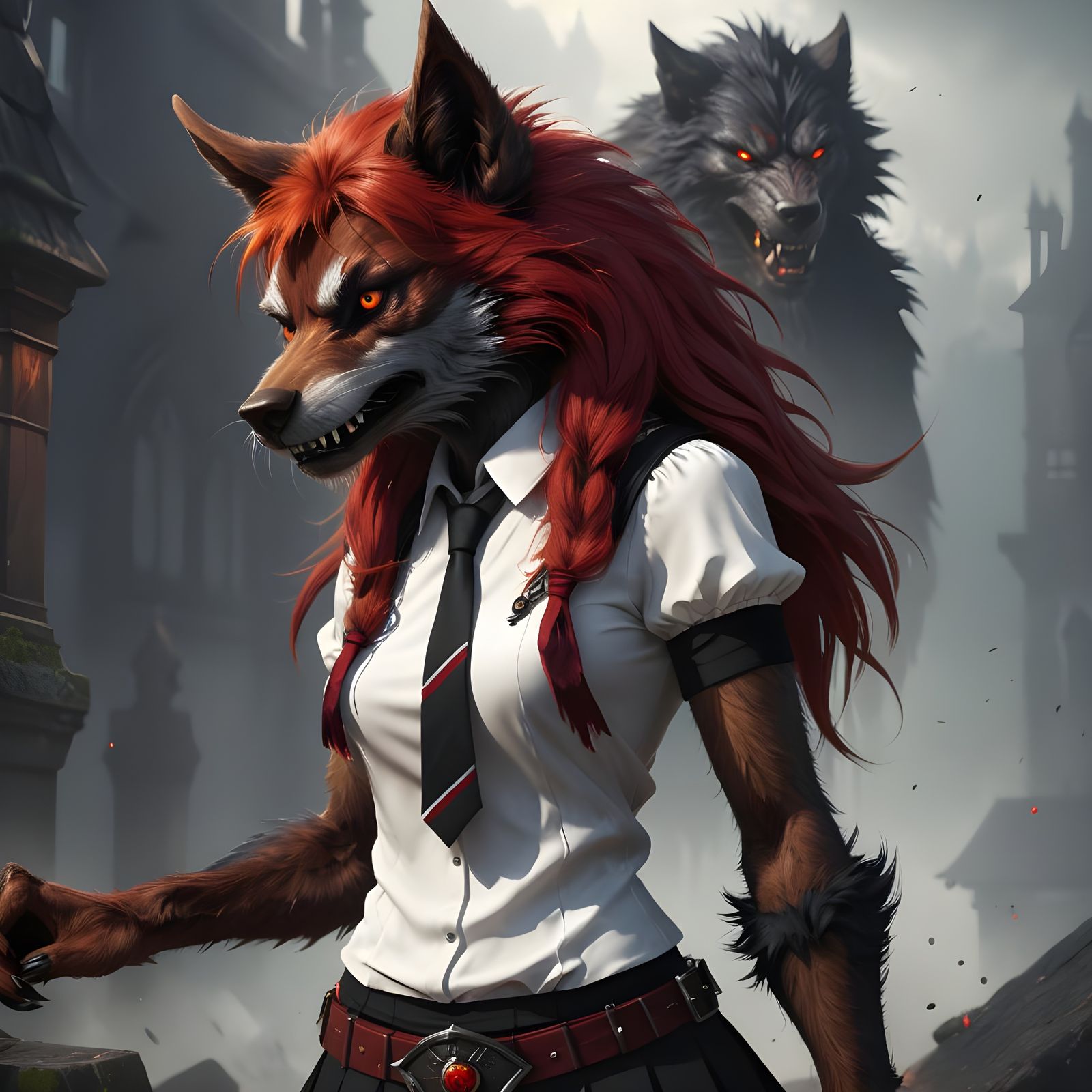 Fantastical Teenage Werewolf Girl in Dark Fantasy World