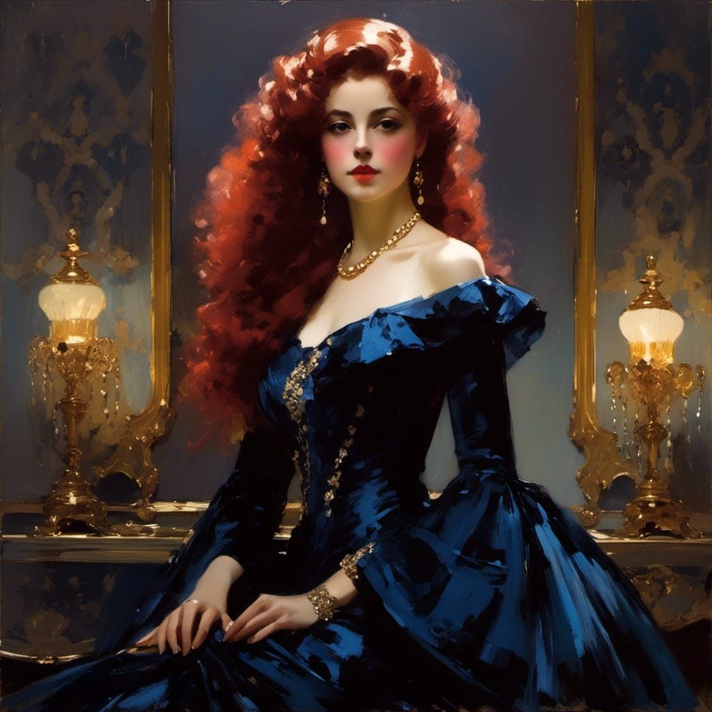 Victorian Woman in Blue, Golden Age Illustration