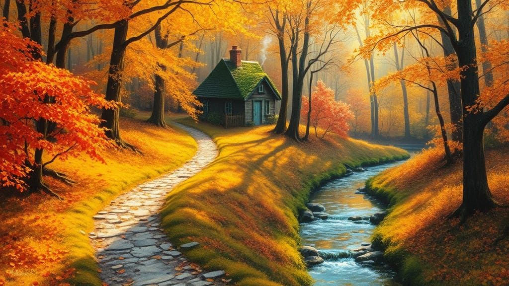 Autumnal Forest Scene in Impressionist Style