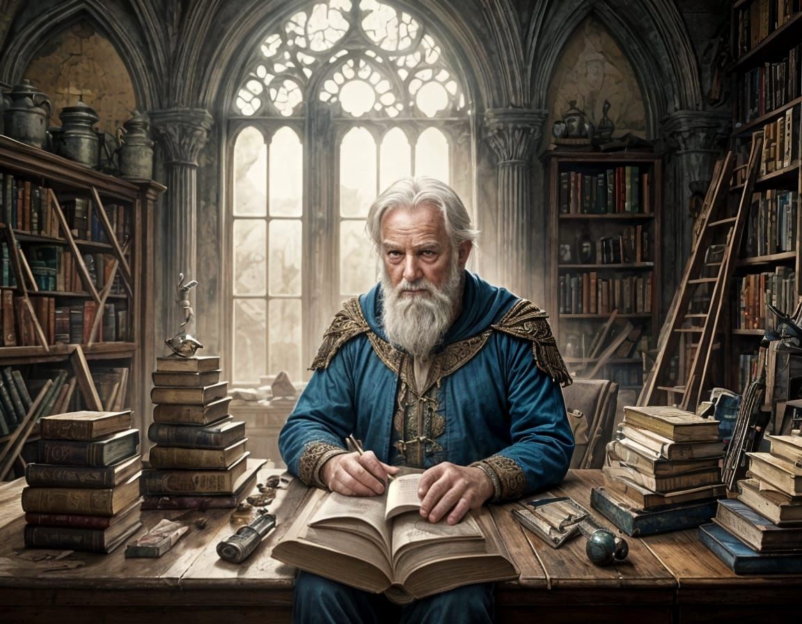 Wizard in Study: Detailed Pencil Sketch