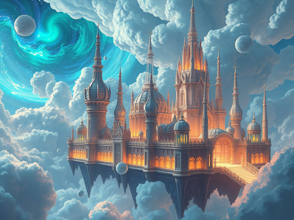 Floating City Inspired by Renaissance Oil Painting