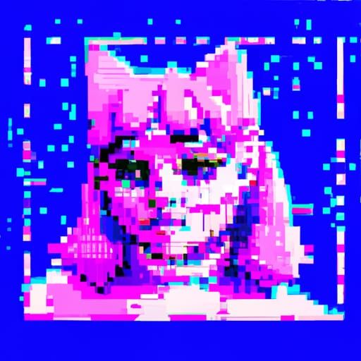 Cyberpunk Vaporwave Catgirl in 8-bit Style