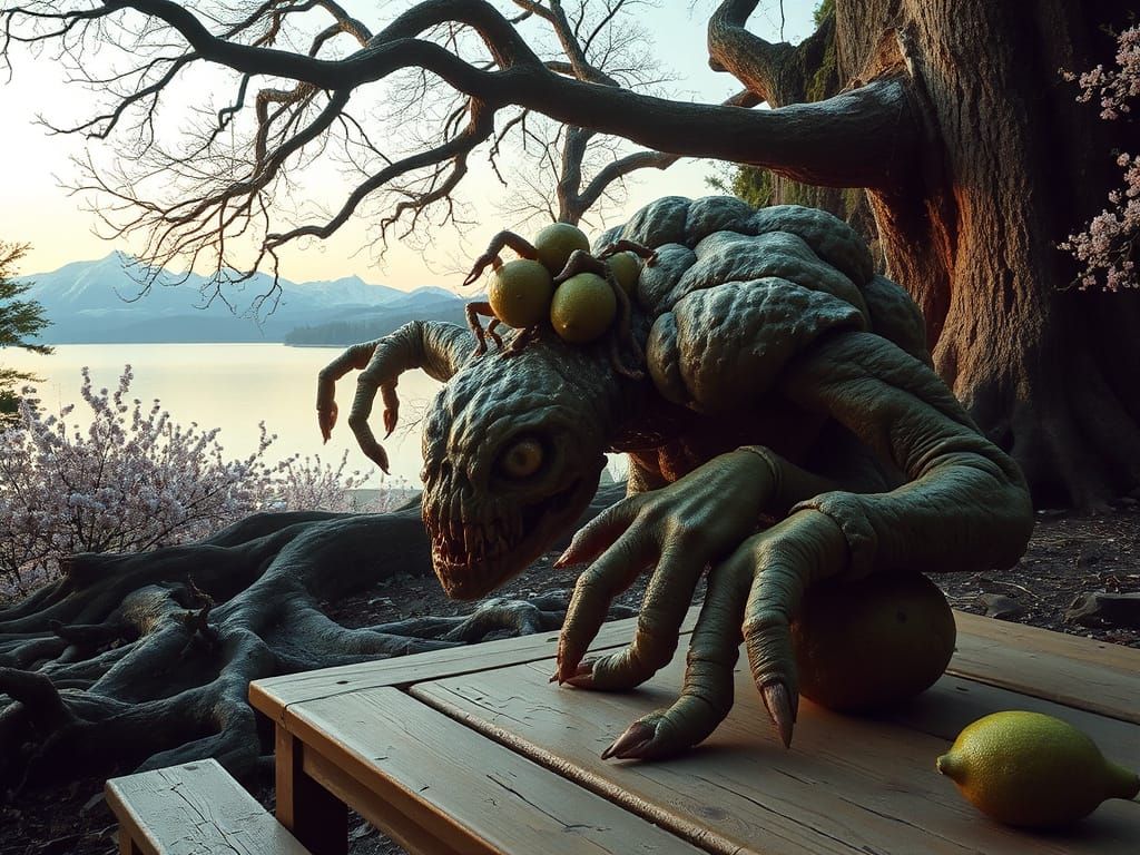 Hyper-Realistic One-Eyed Mutant Omega Mart Monster in a Haun...