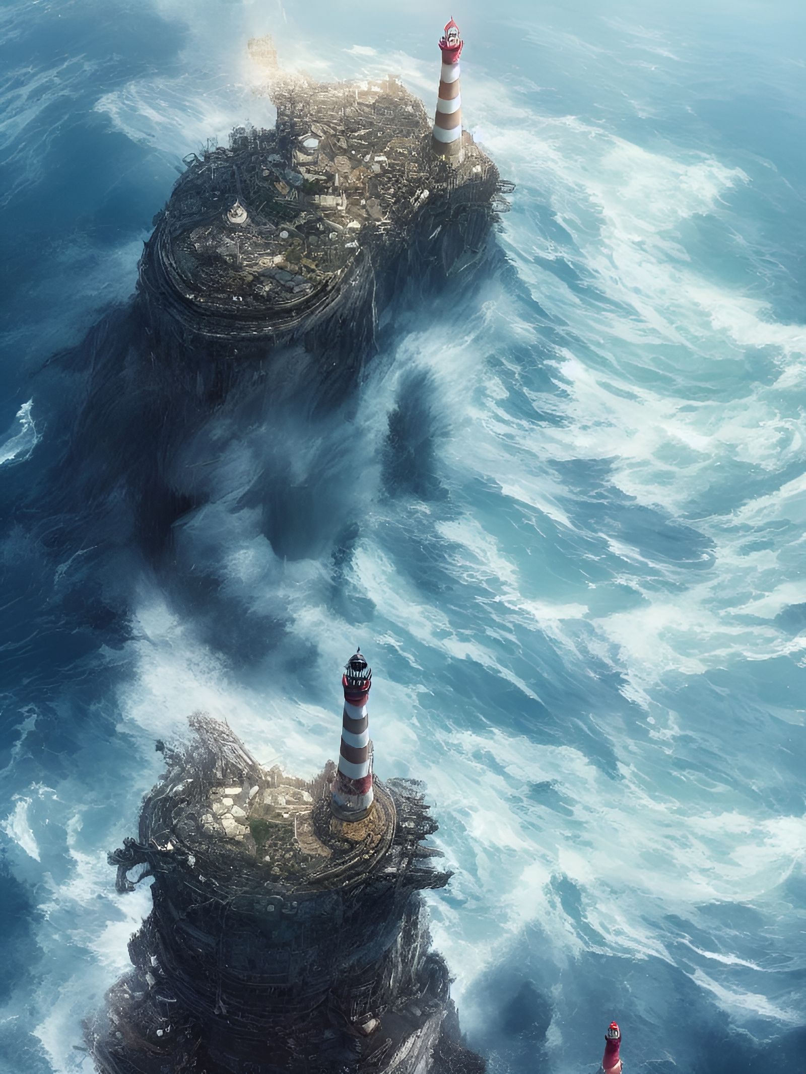 Epic Lighthouse on Cliff, Digital Illustration