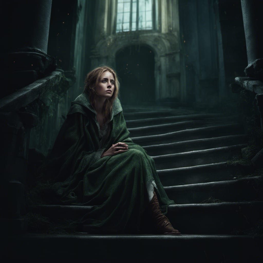 Sorrowful Woman in Cloak: Fantasy Concept Art