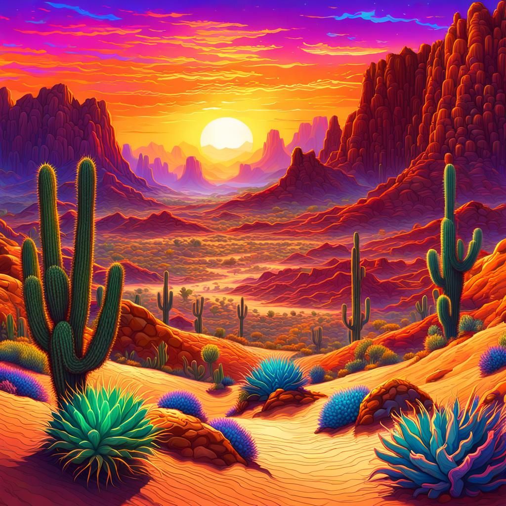 Majestic Desert Canyon Sunset in Vivid Color