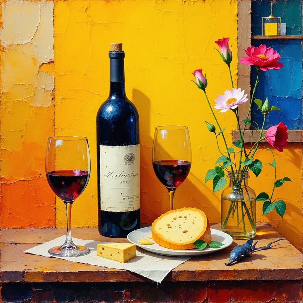 Wine and Cheese in Fauvist Style