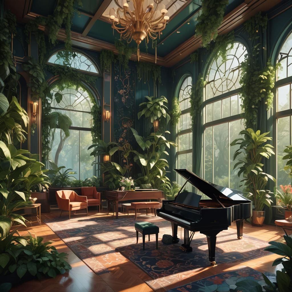 Fantasy Sitting Room with Grand Piano in Detailed Matte Pain...