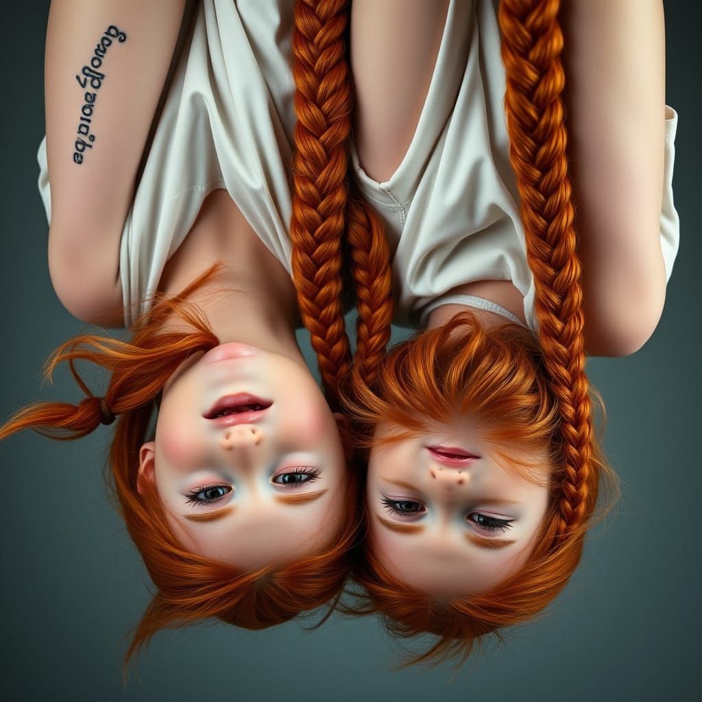Redhead Twins Somersault: Professional Studio Portrait