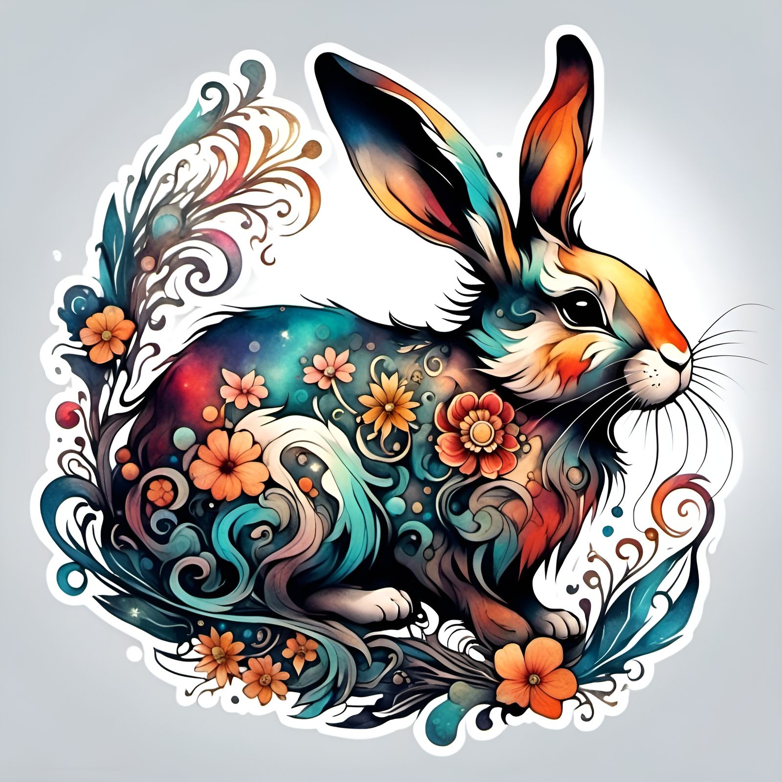 Colorful Rabbit Tattoo Design in Watercolor Style