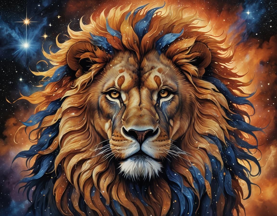 Fiery Leo Zodiac Sign in Auroral Halo