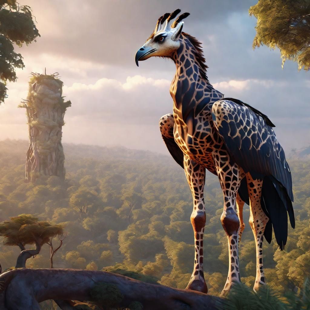 Eagle Giraffe Hybrid in Detailed Matte Painting