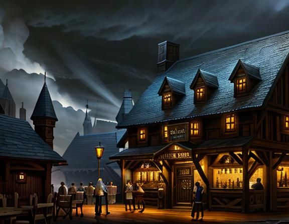 Hobbits at the Prancing Pony Tavern: Digital Matte Painting