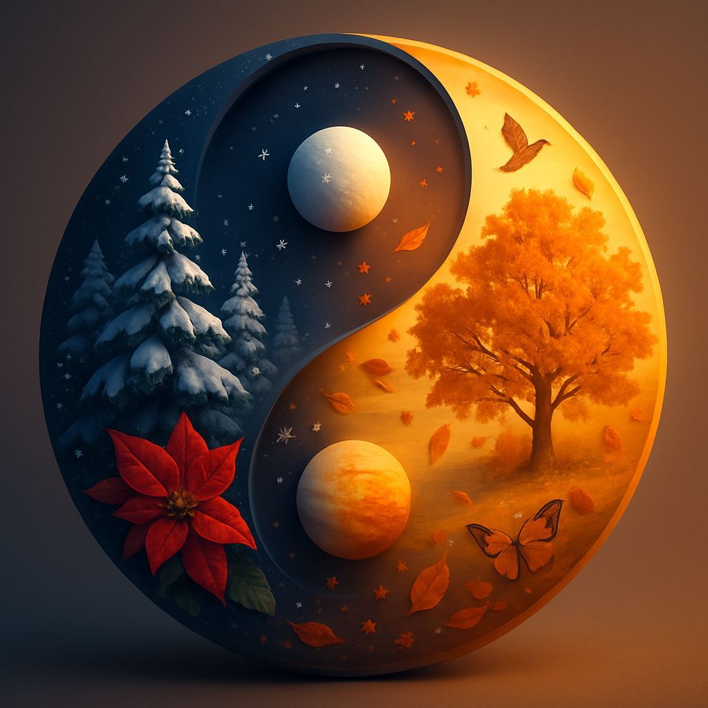 Surreal Split Orb: Autumn Meets Winter in 3D