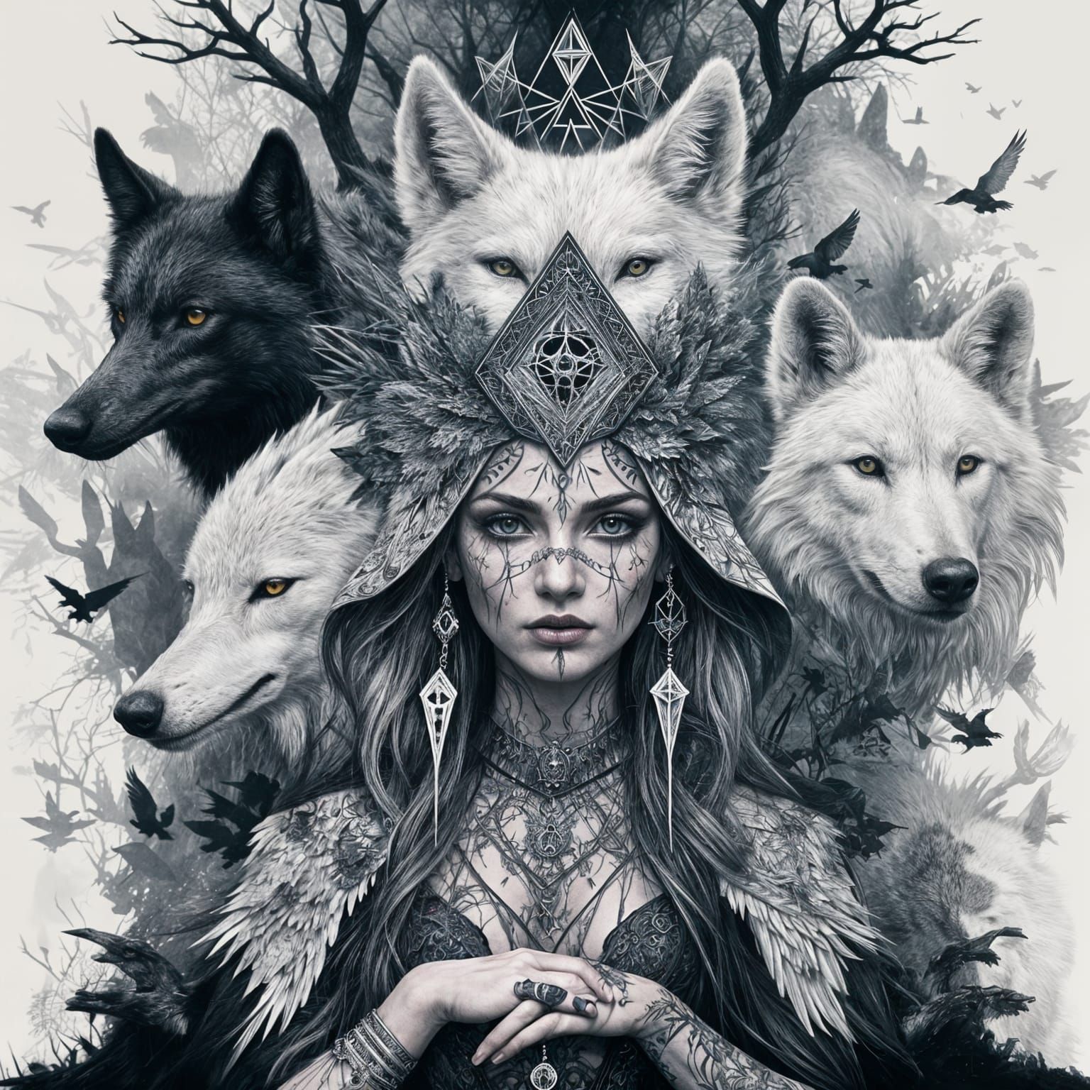 Elderly Druidess Princess in Mystical Forest