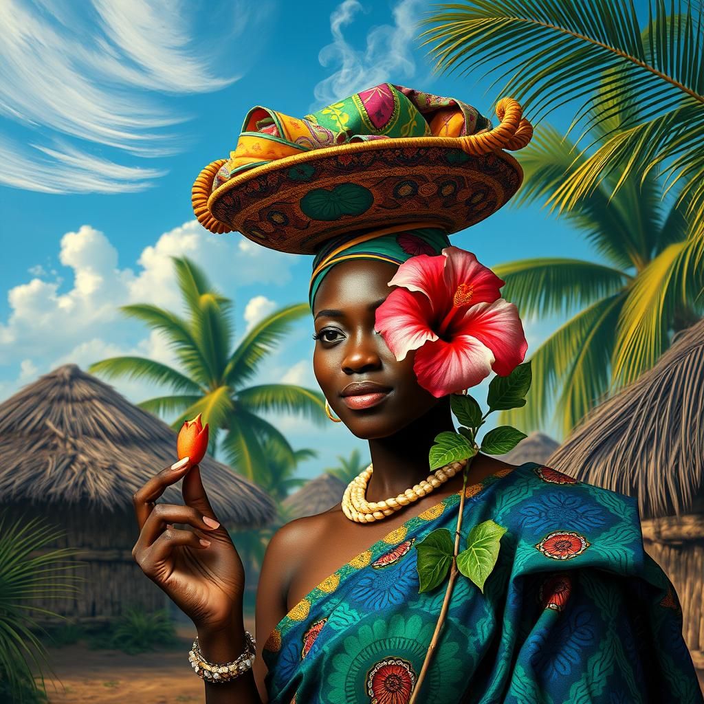 Elegant Igbo Woman Balancing Cassava in Village