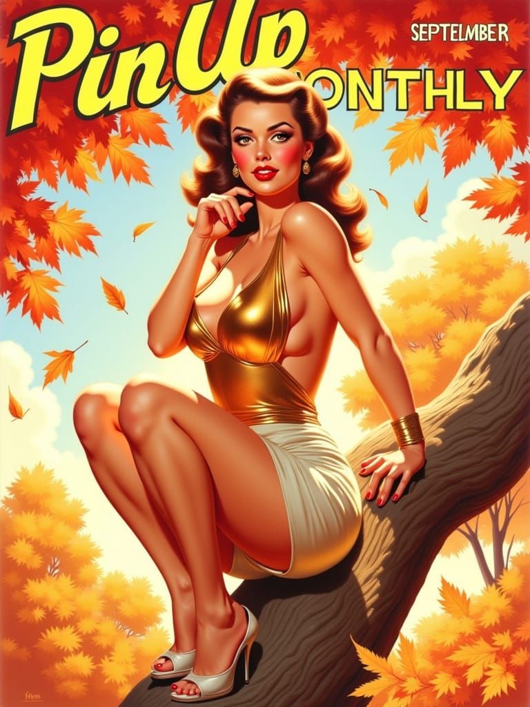 Autumn Pin-Up Beauty on Magazine Cover