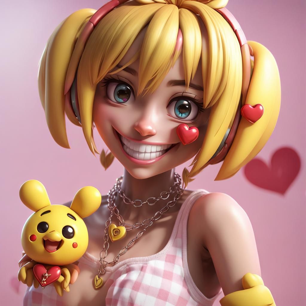 Toy Chica with Mischievous Grin in 3D Anime Art