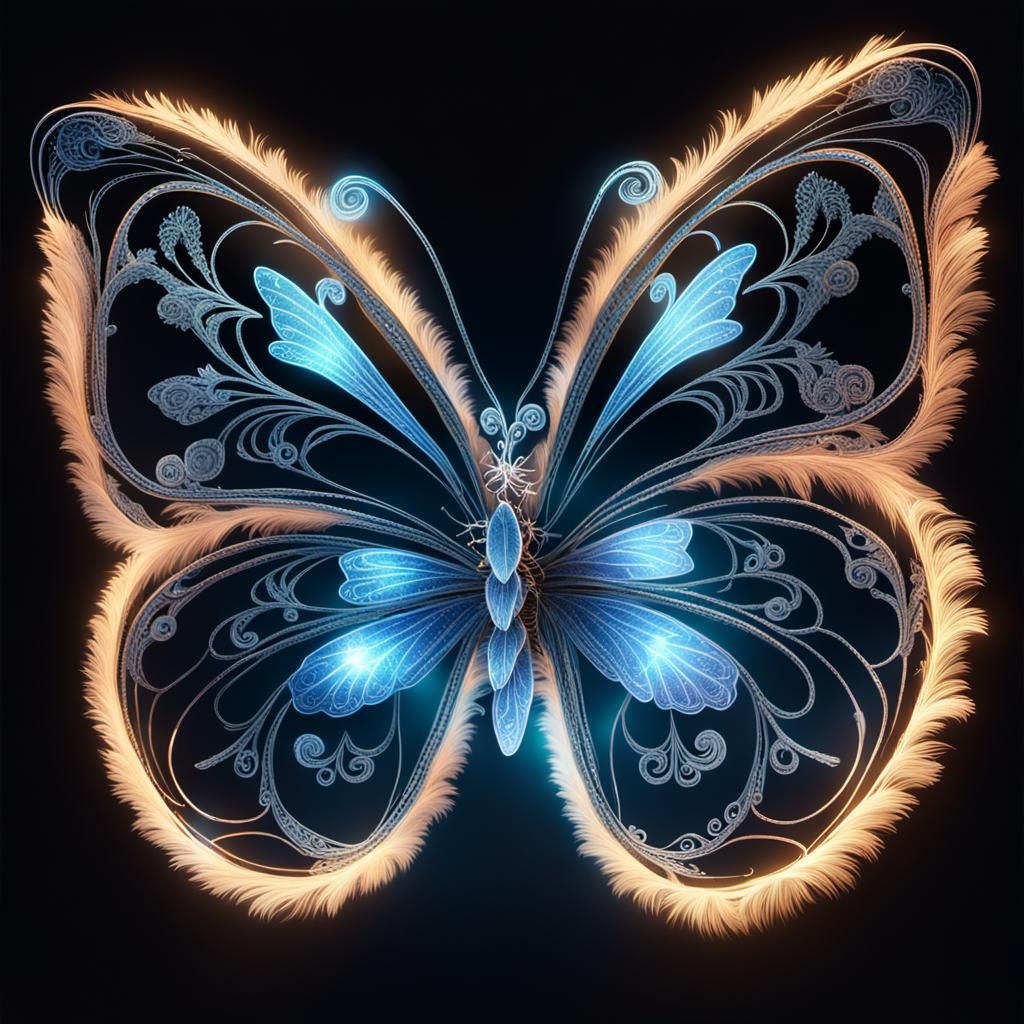 Radiant Luminescent Butterfly in Ethereal Fantasy Scene