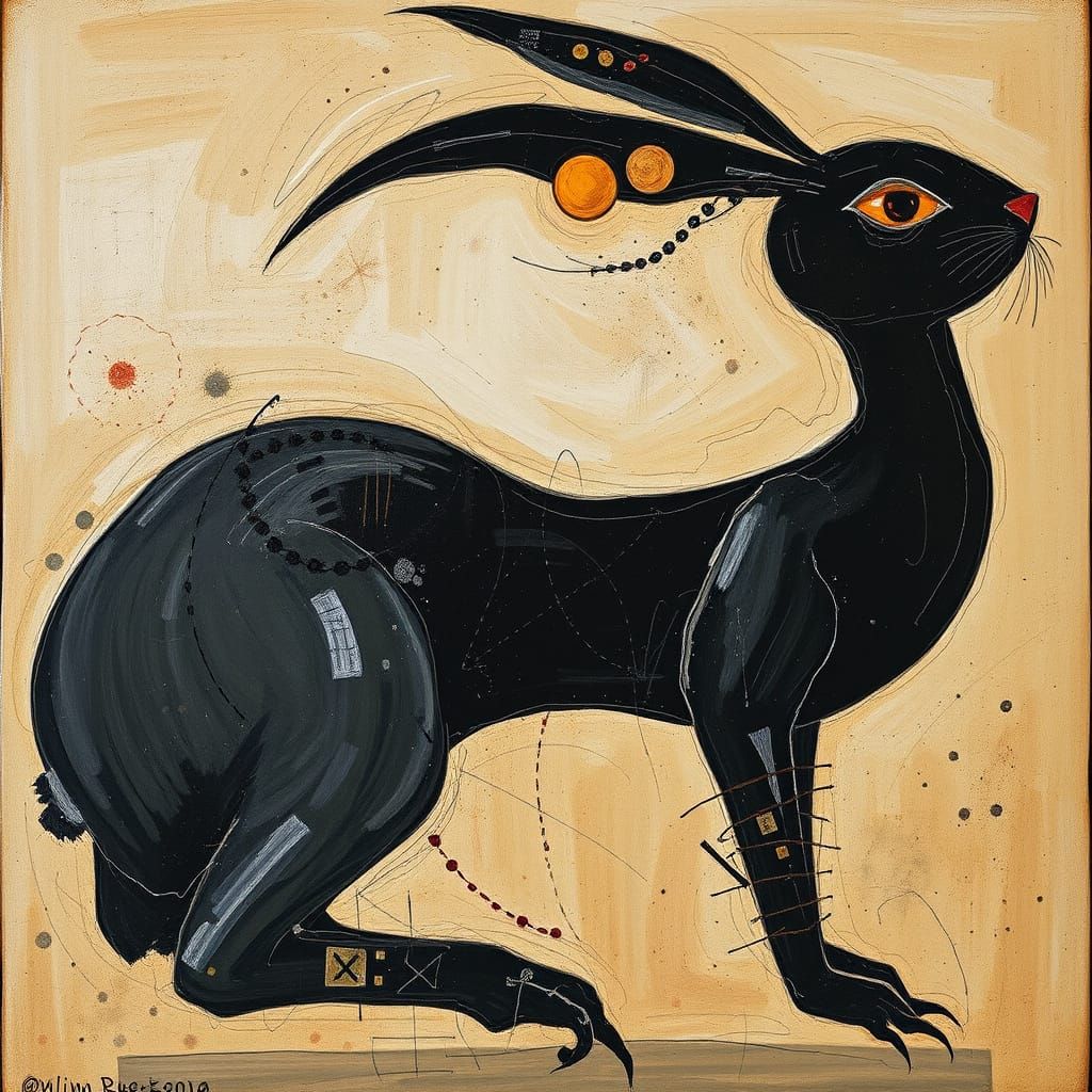 Mysterious Rabbit Menace in Dark, Abstract Sculpture