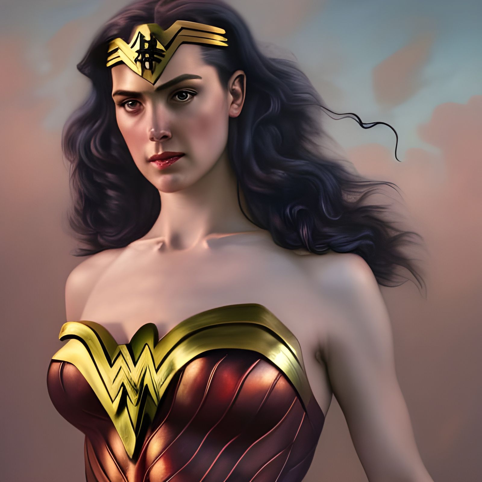 Wonder Woman on Dark Street in Mixed Media Style