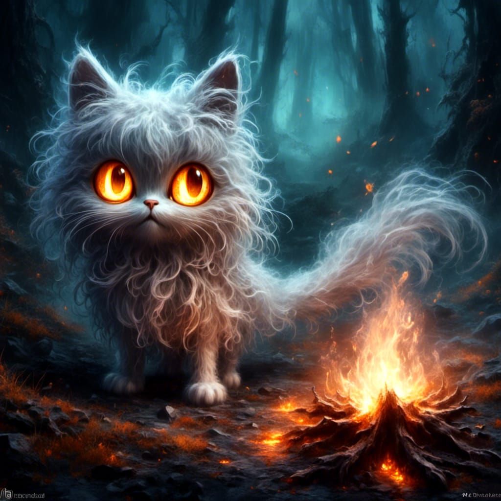 Chibi Ghost Cat in Halloween Forest