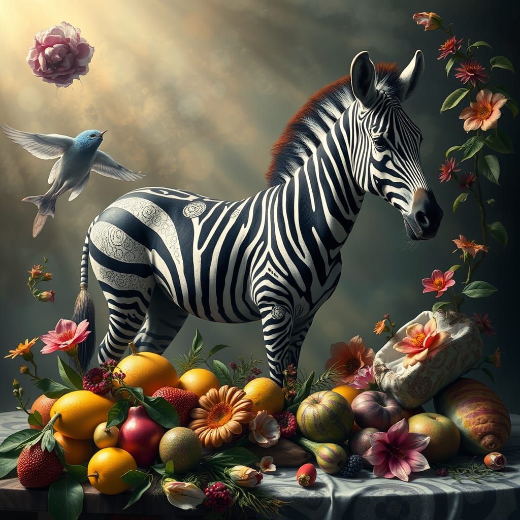 Surreal Still Life of Zebra in Vibrant Digital Painting
