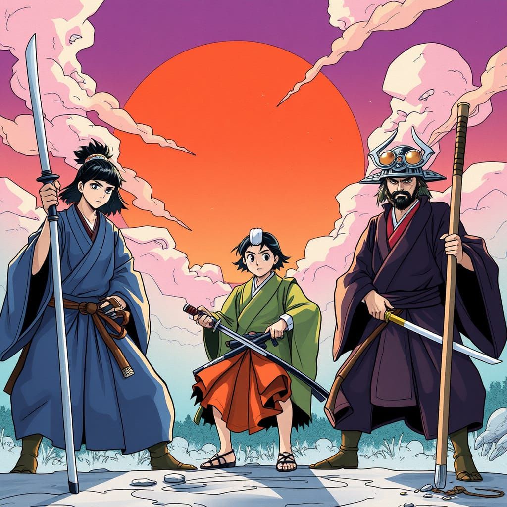 Anime Samurai Warrior in Epic Fantasy Setting