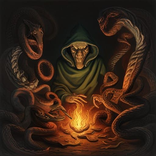 Eerie Demon with Pendulum in Dark Fantasy Art