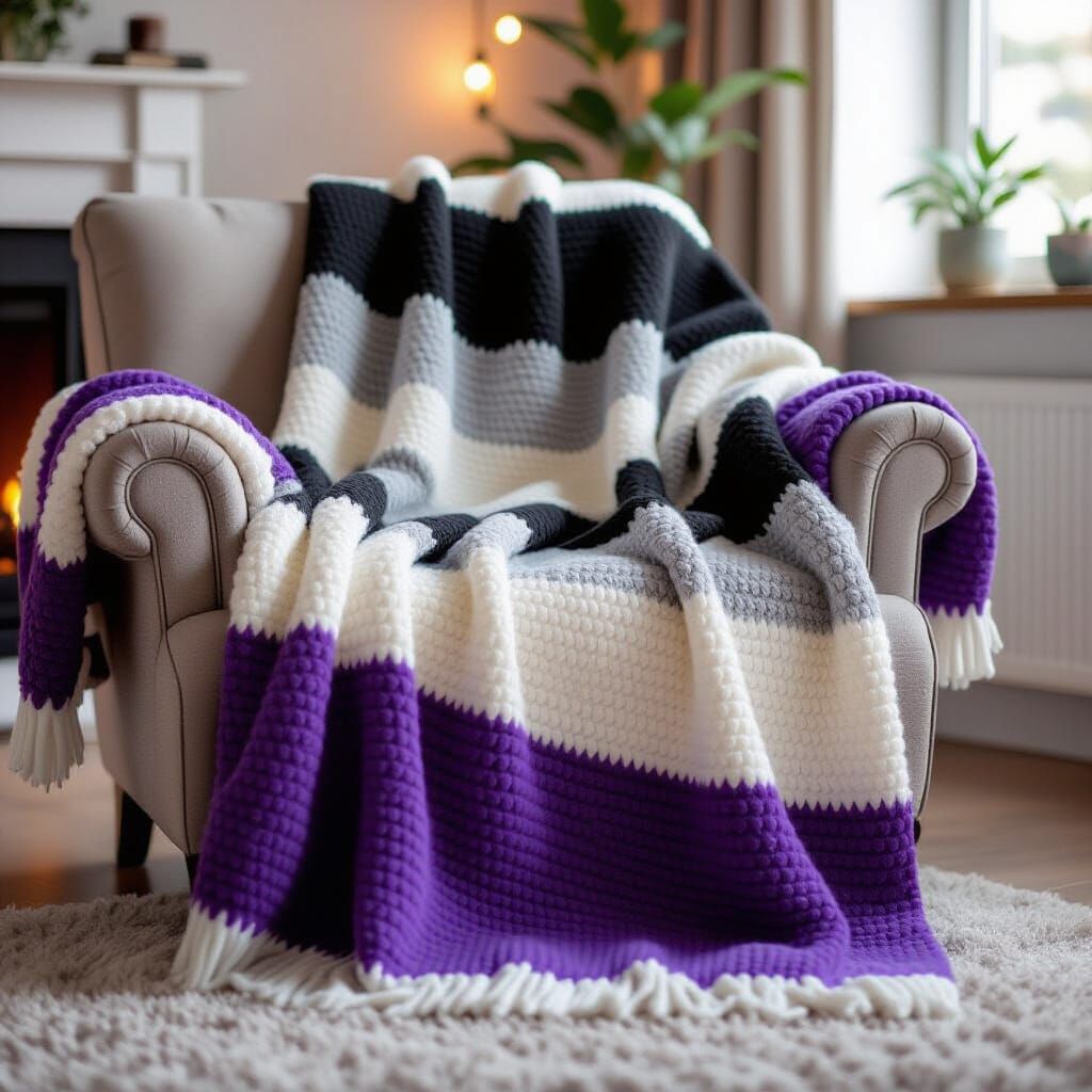 Cozy Knitted Blanket in Asexual Pride Colors