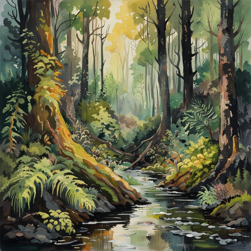 Lush Rainforest: Gouache and Watercolor Impressionist Painti...