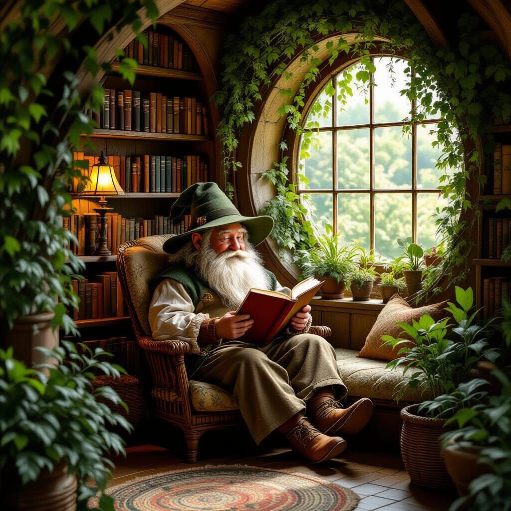 Hobbit Reading Nook in Impressionist Style