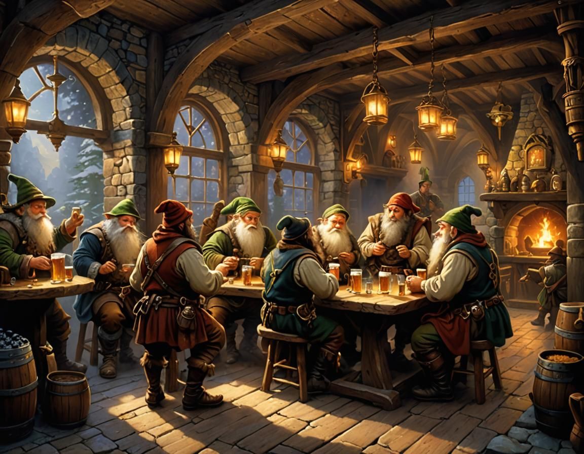 Dwarves Drinking Beer in Ethereal Tavern