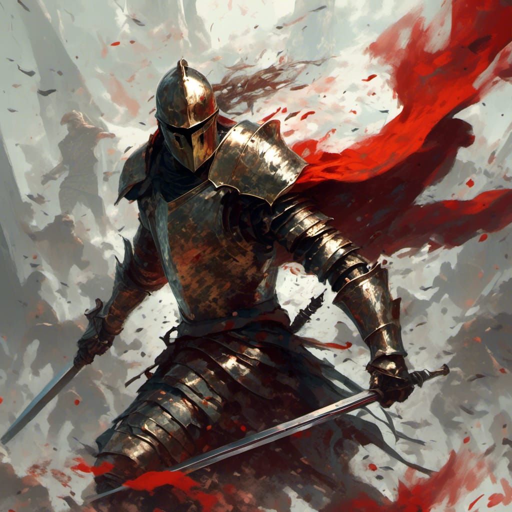 Fierce Knight Pouncing Forward in Digital Fantasy Art