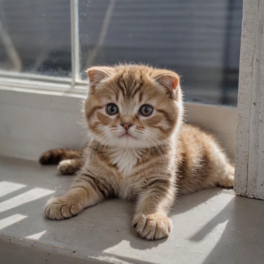 Scottish Fold Kitten Sunbathing Postage Stamp Art