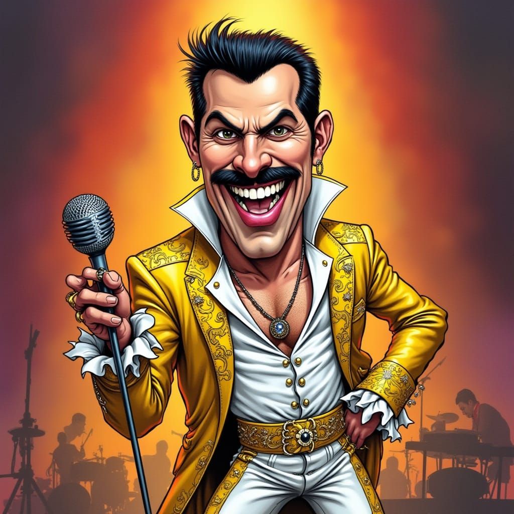 Freddie Mercury Caricature in Hirschfeld Style