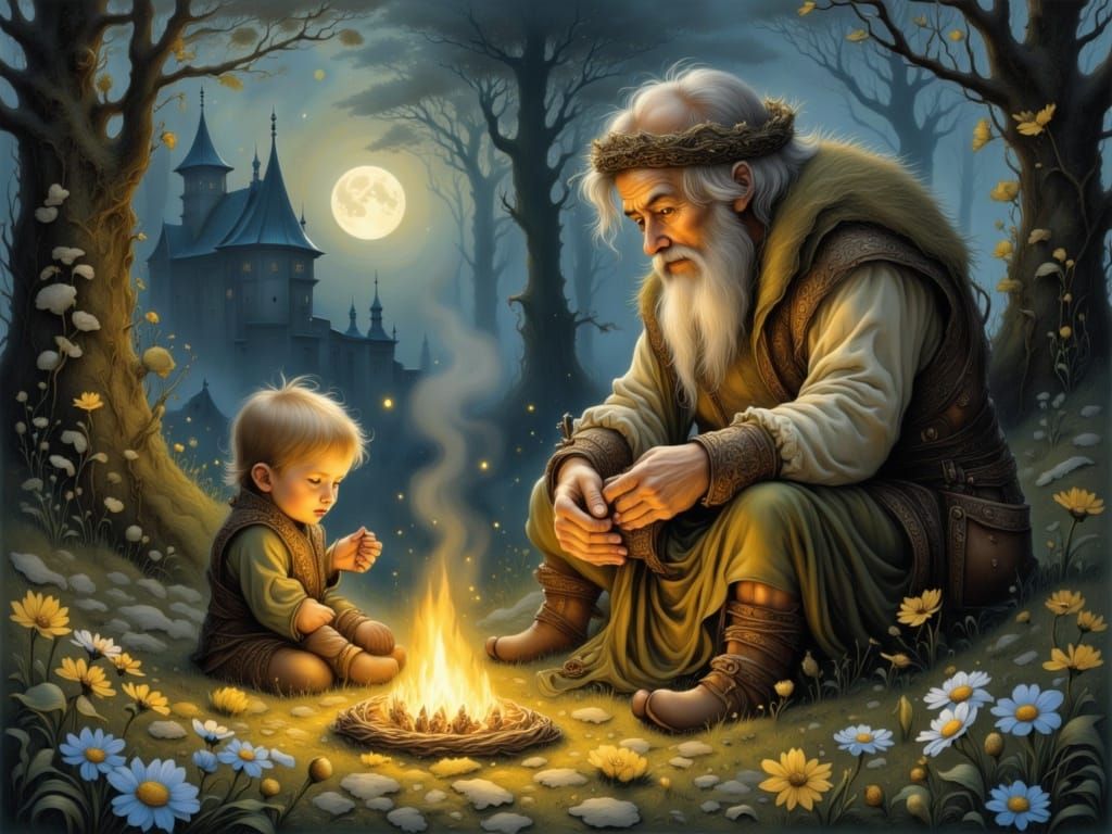 Ancient Shepherd Shares Whimsical Tales by Campfire Glow Wil...