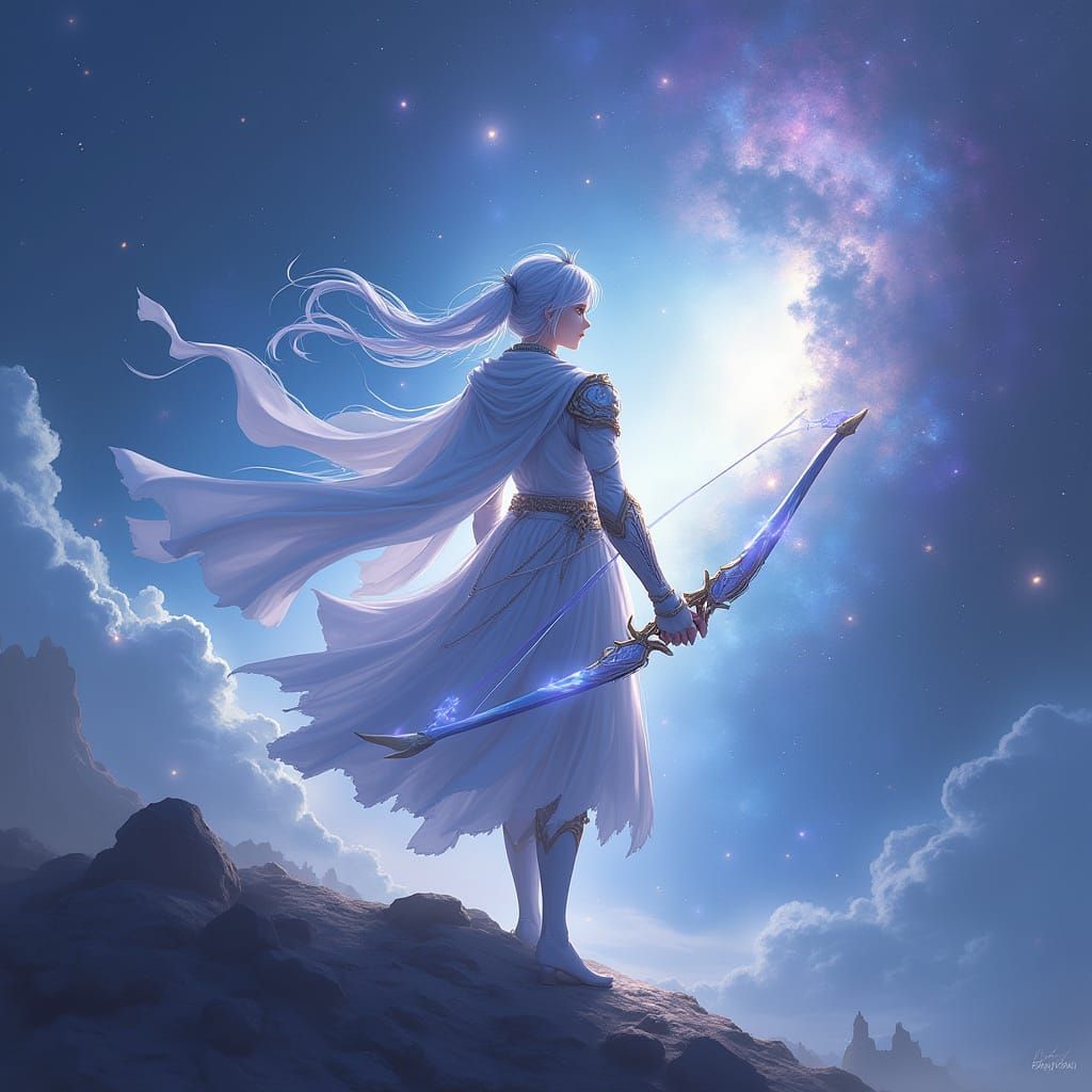 Ethereal Warrior Stands Against Cosmic Nebulae in Hyperreali...