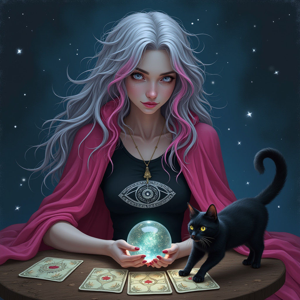 Mysterious Fortune Teller with Divination Ball, Digital Art