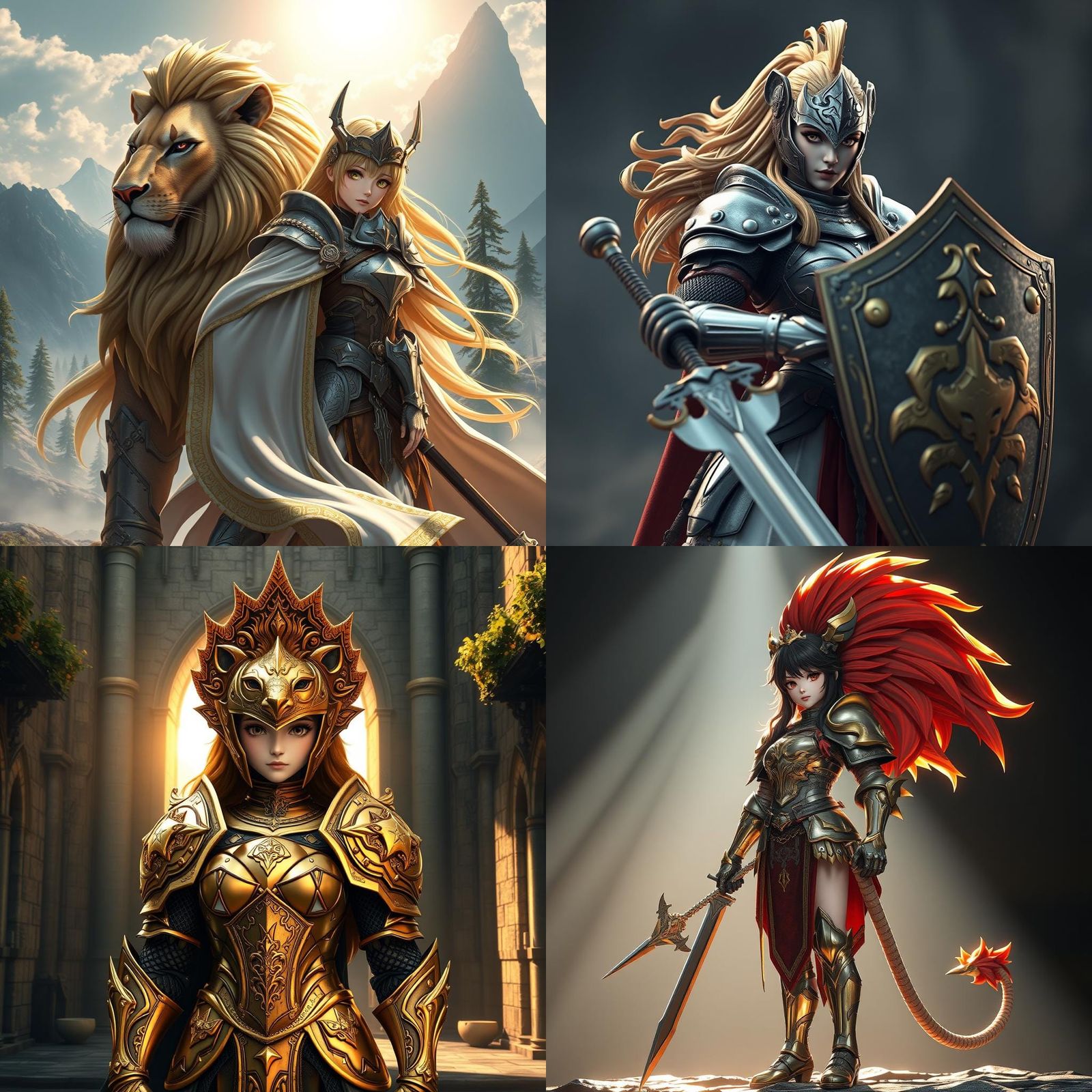 Anime Girl as Lion Knight in 3D Style