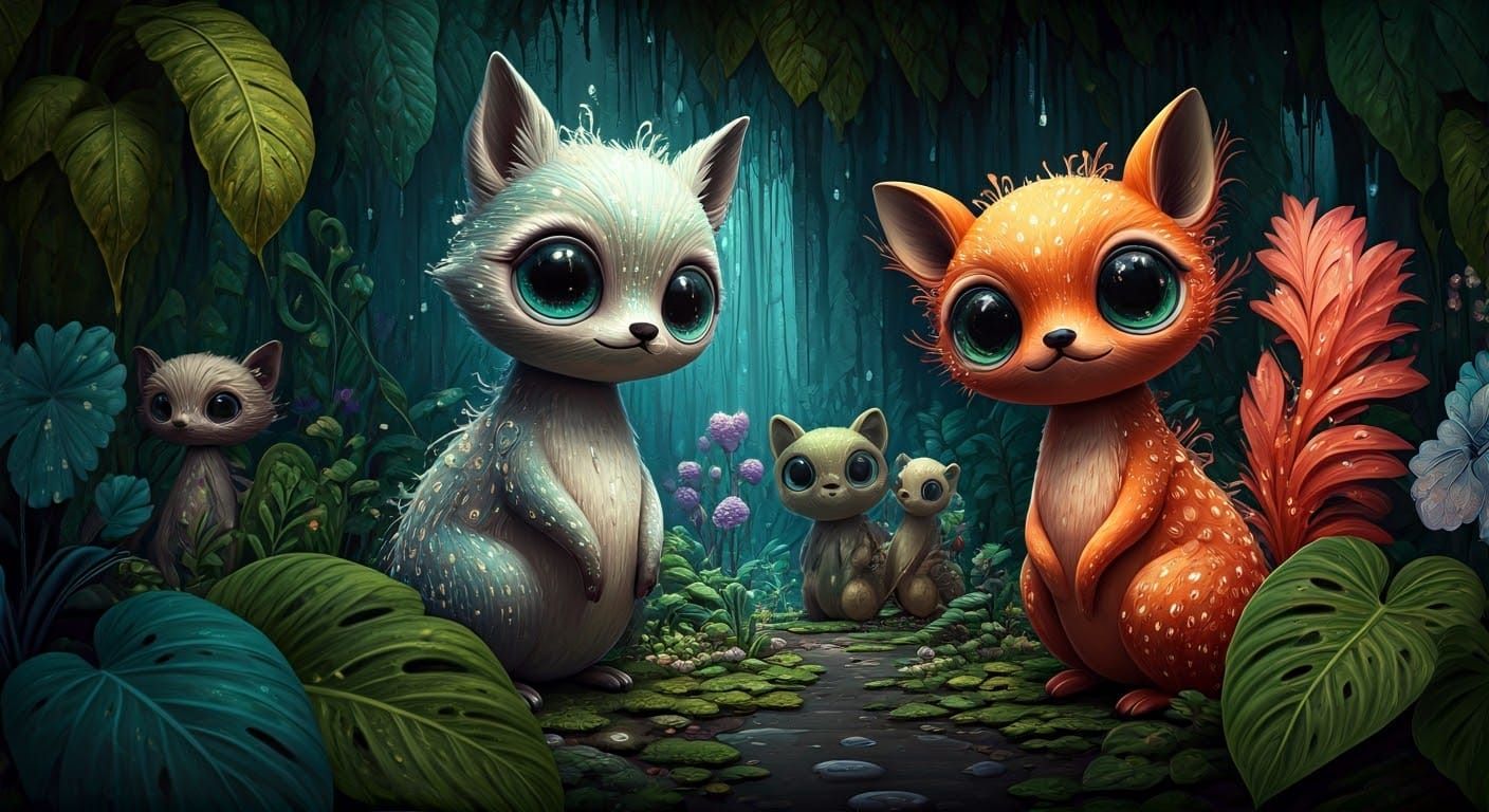 Enchanted Fantasy Forest Gathering in Whimsical, Dreamlike S...