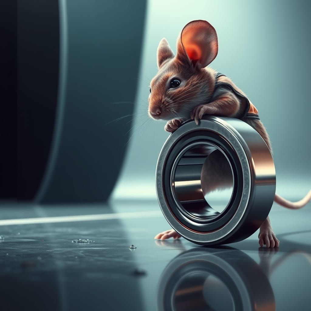 Hyperrealistic Mouse Pushing Ball Bearing