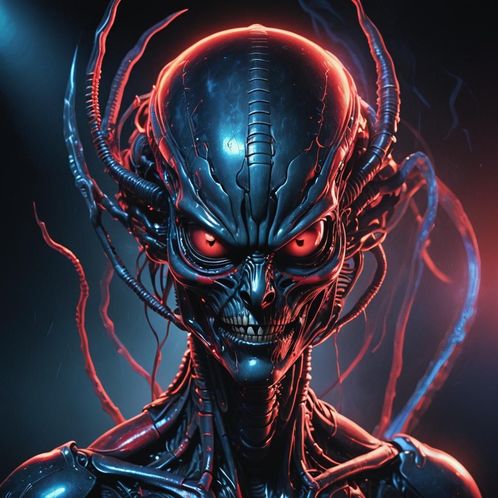 Eerie Xenomorph Shadows in Bioluminescent Surrealist Art