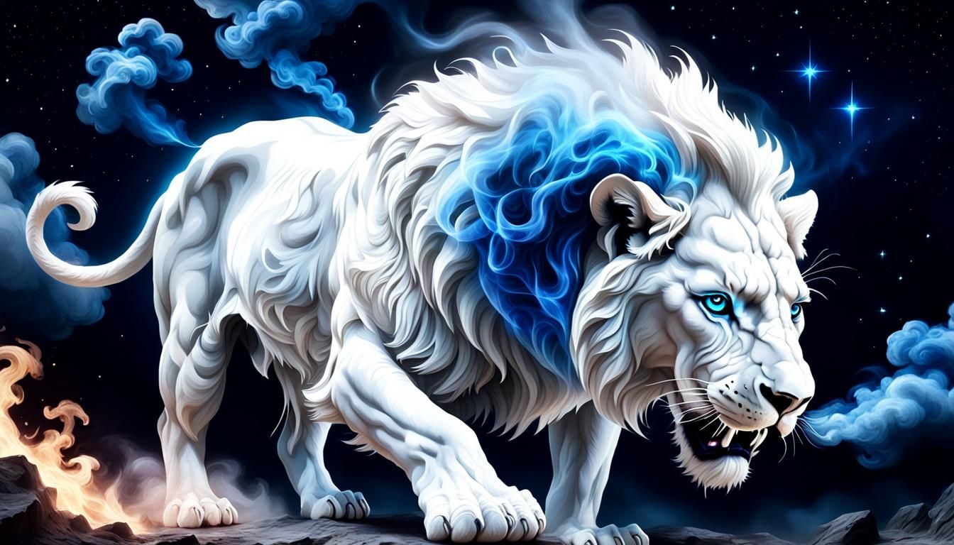 Ethereal Lion Emerges on Starry Night