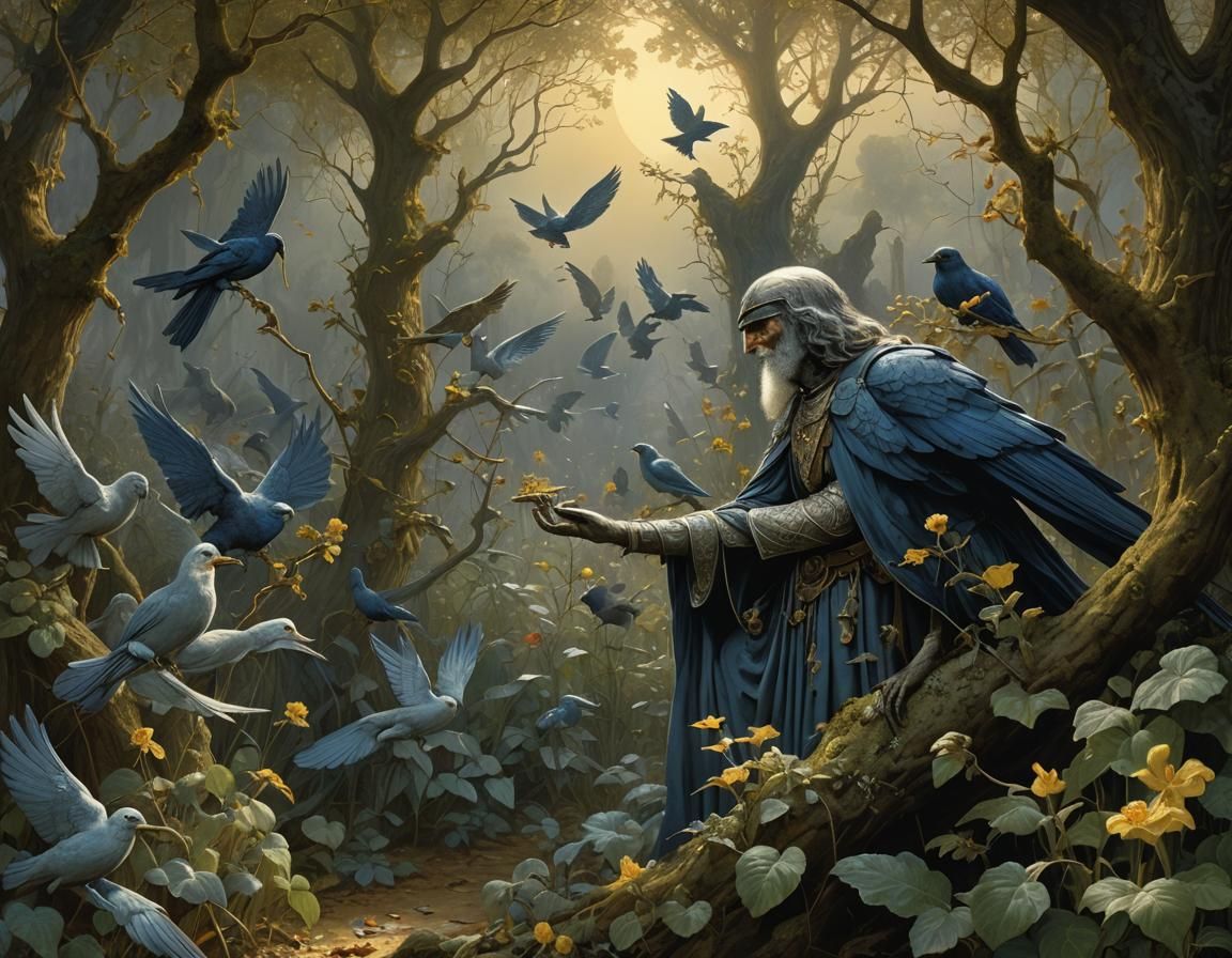 Silver Girl in Golden Garden, Engraving Style